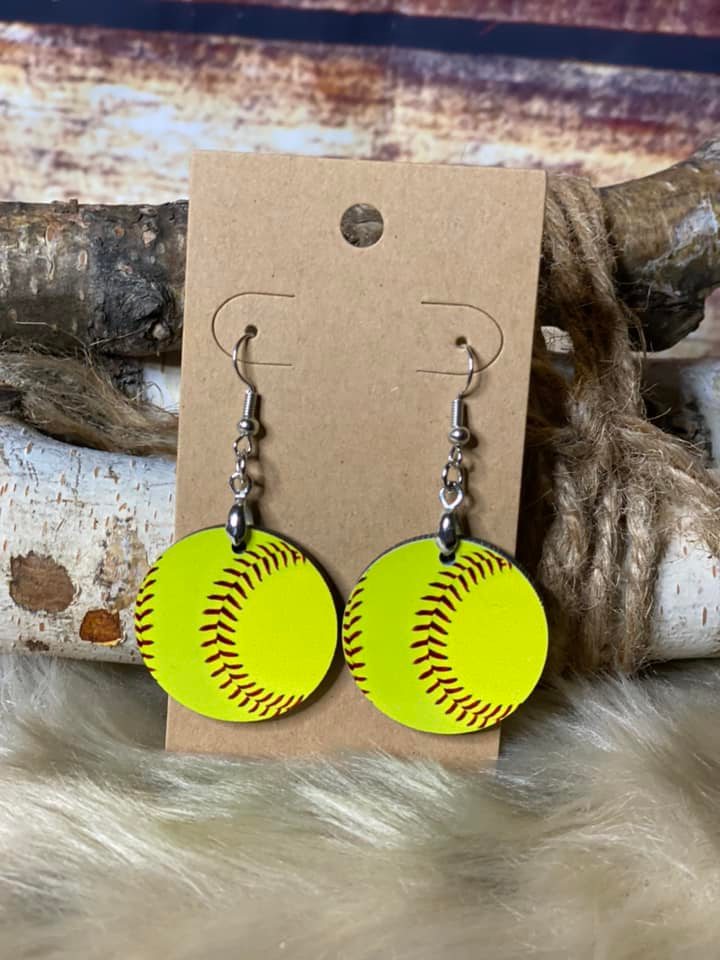 Baseball & Softball Round Dangle Earrings