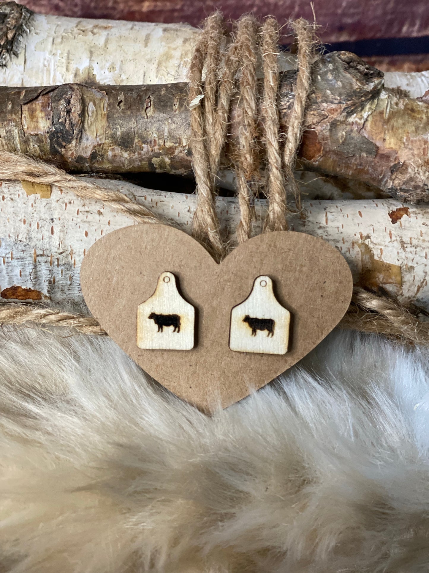 Wooden Cattle Tag Earrings