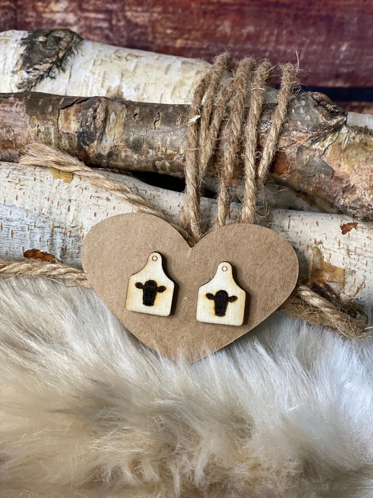 Wooden Cattle Tag Earrings