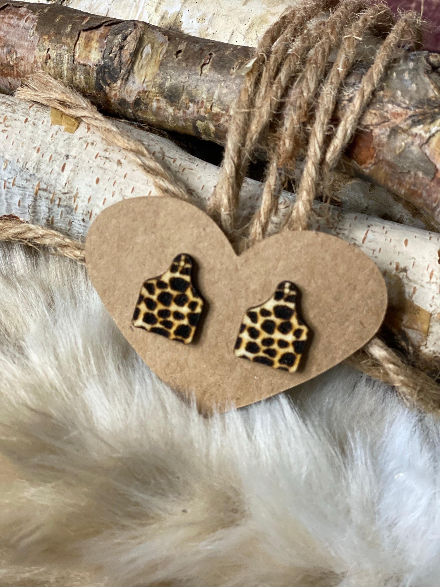 Wooden Cattle Tag Earrings