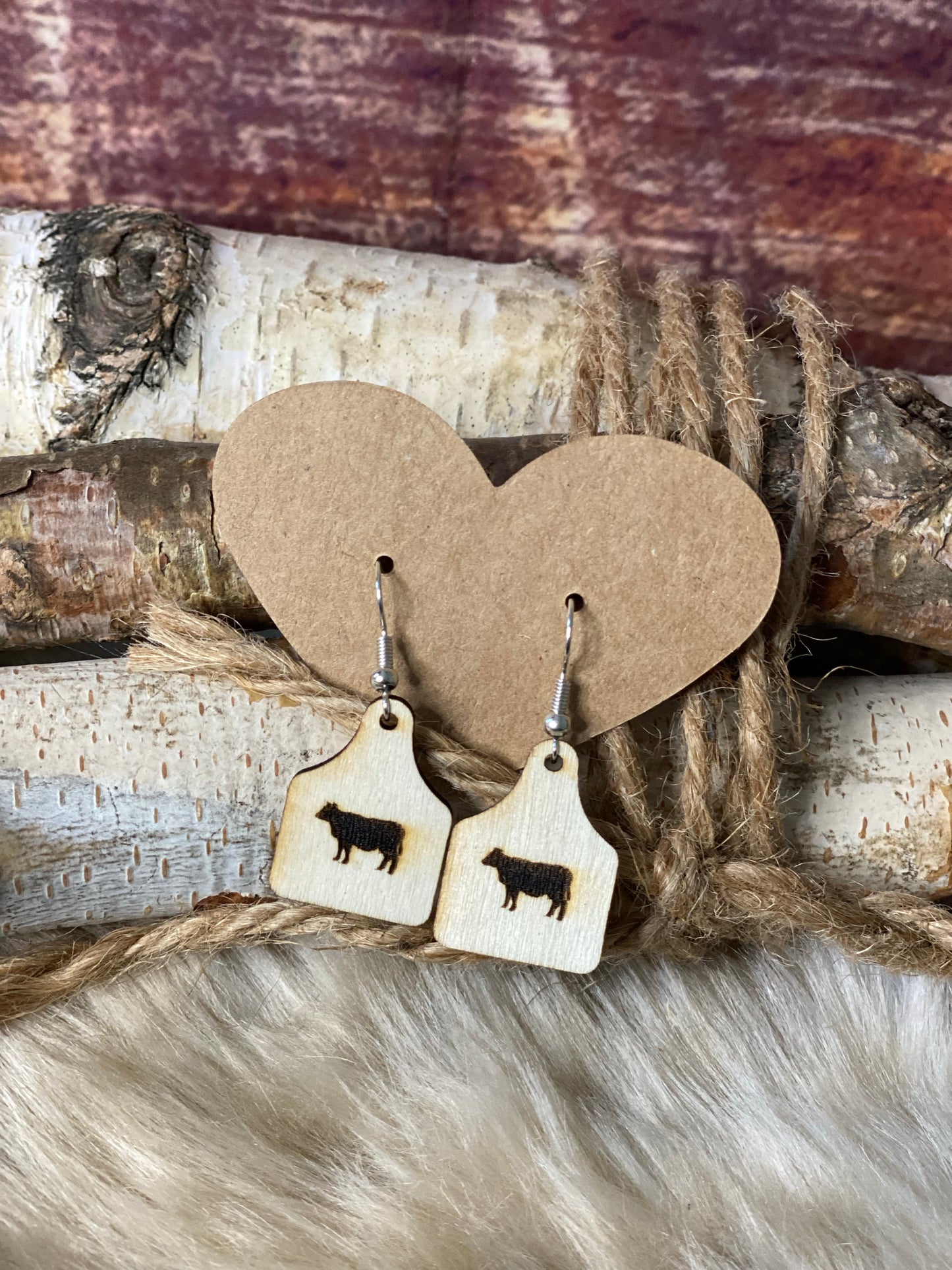Wooden Cow Dangle Earring