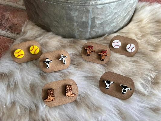 Wooden Stud Assorted Design Earrings