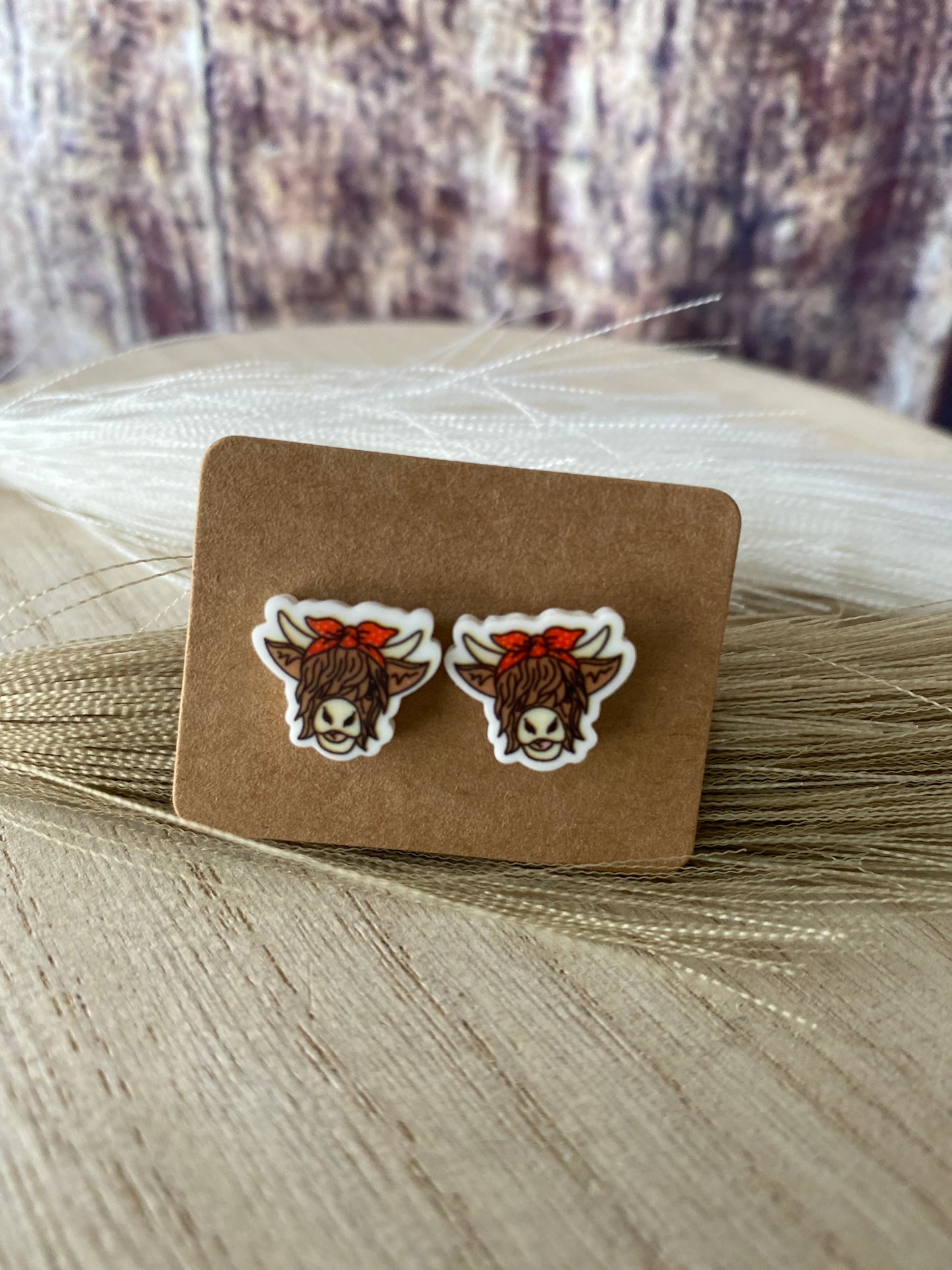 Highland Cow Bow Stud Earrings