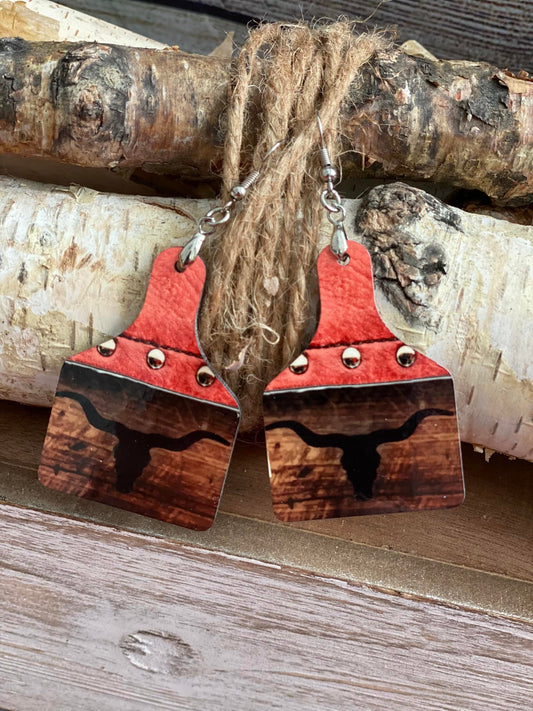 Peach Golden Steer Head Earrings