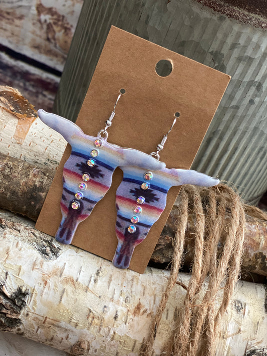 Steer Head Rhinestone Earring