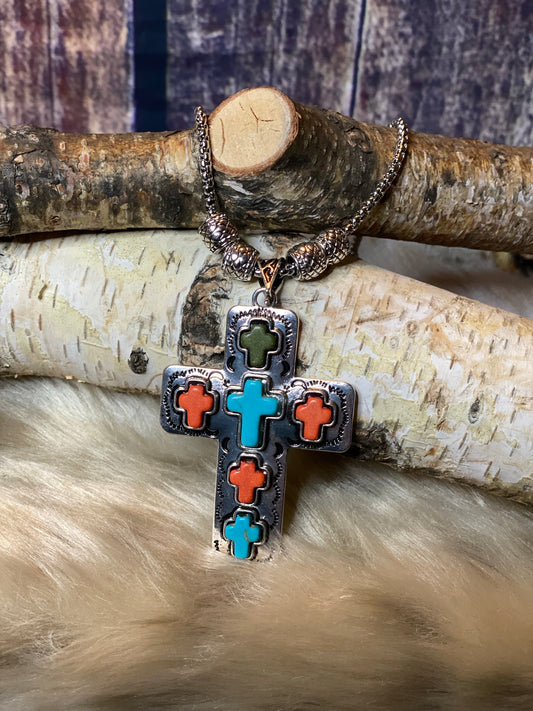 Multi Cross Silver Necklace