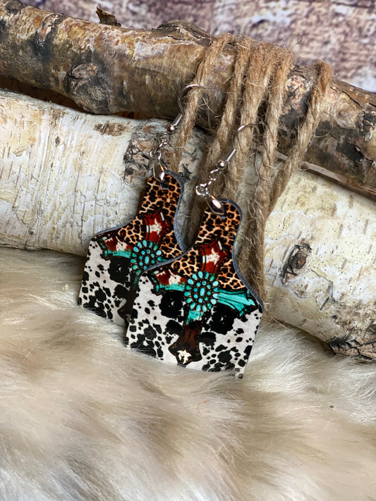 Cross Cow Cheetah Earring