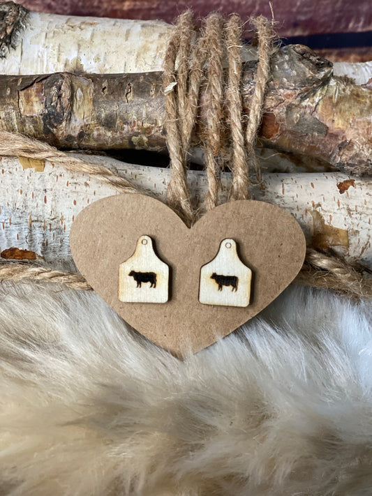 Wooden Cattle Tag Earrings