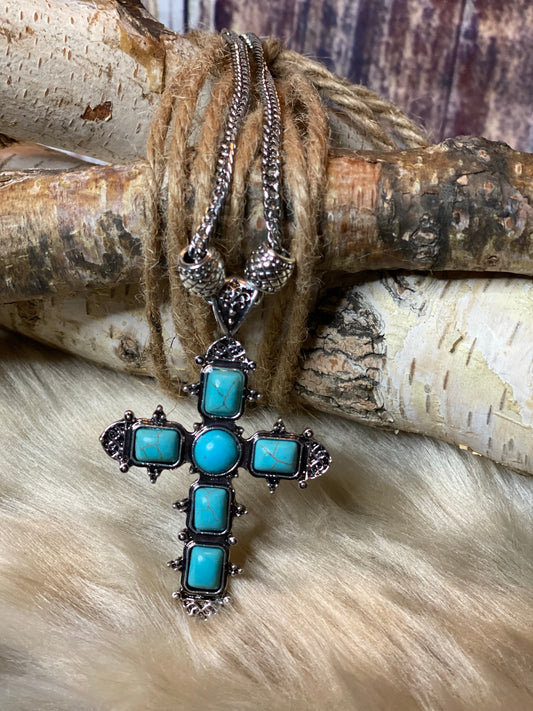 Turq Silver Cross Necklace