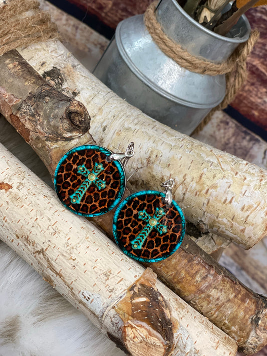 Cheetah Cross Round Earring