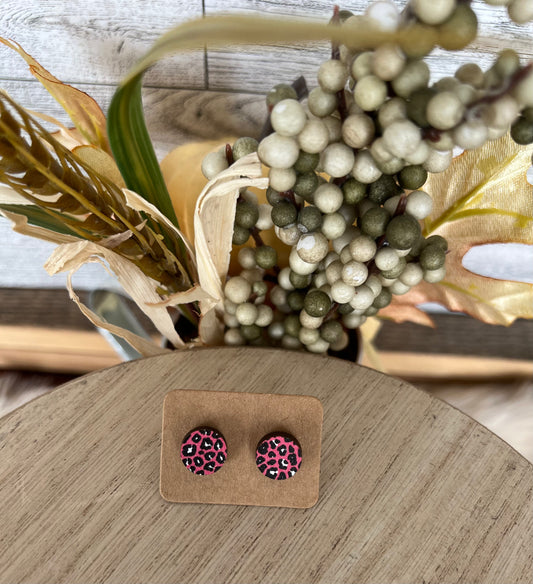Pink Leopard Stud Earring