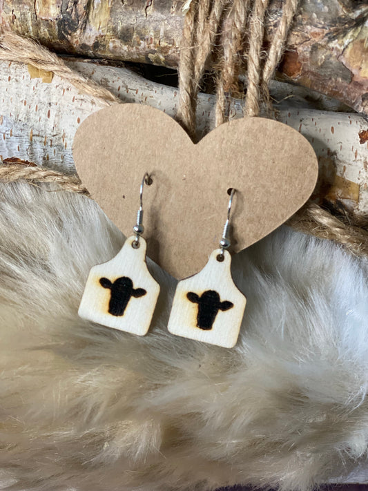 Wooden Cow Dangle Earring
